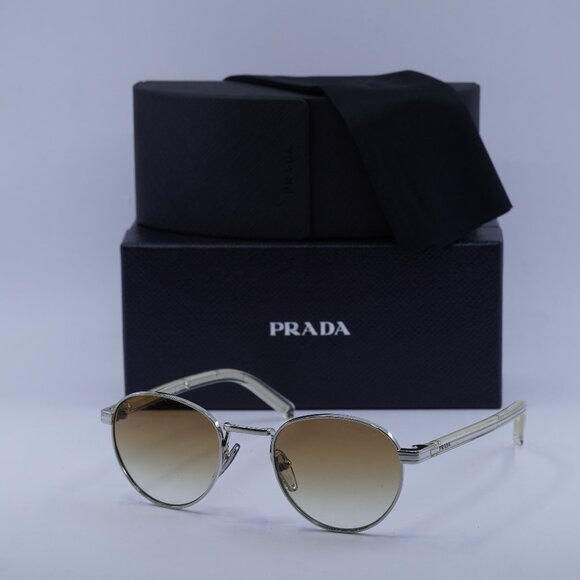 Prada PRB52S 1BC80K Round Sunglasses – Silver\Light Yellow Gradient Brown - Picture 1 of 10